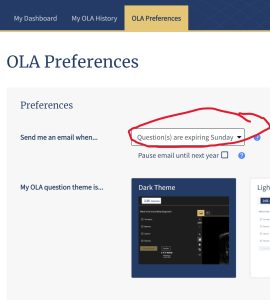 OLA setting questions expiring sunday